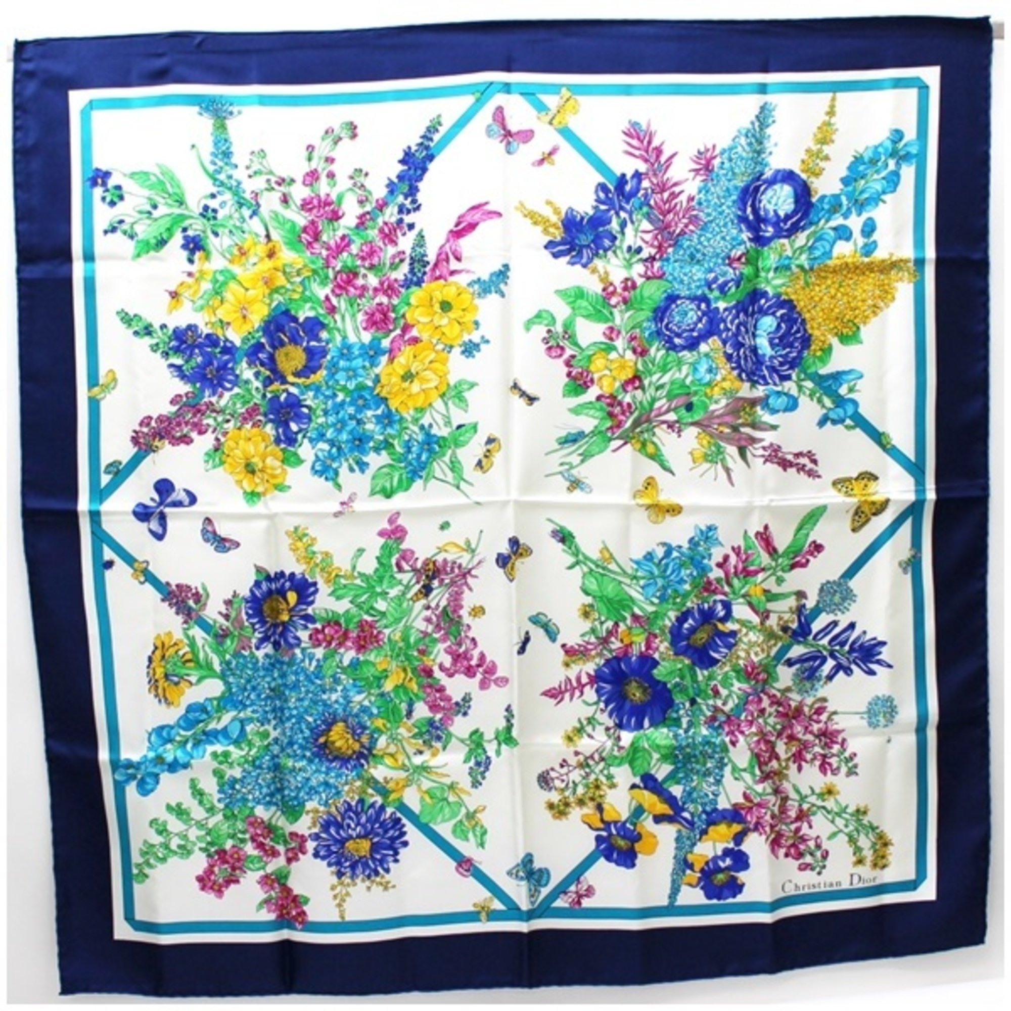 Christian Dior Scarf Muffler White X Navy Women's Flower